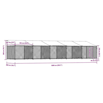 Gabbia Cani con Tetto e Porte Grigia 10x2x2 m Acciaio Zincato | homemem39