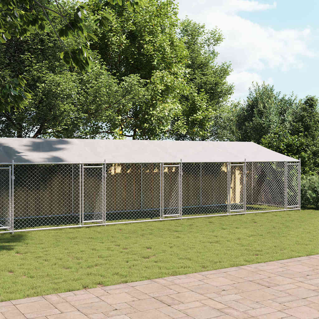 Gabbia Cani con Tetto e Porte Grigia 12x2x2 m Acciaio Zincato | homemem39