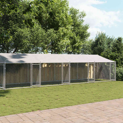 Gabbia Cani con Tetto e Porte Grigia 12x2x2 m Acciaio Zincato | homemem39