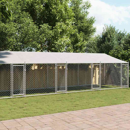 Gabbia Cani con Tetto e Porte Grigia 12x2x2 m Acciaio Zincato | homemem39
