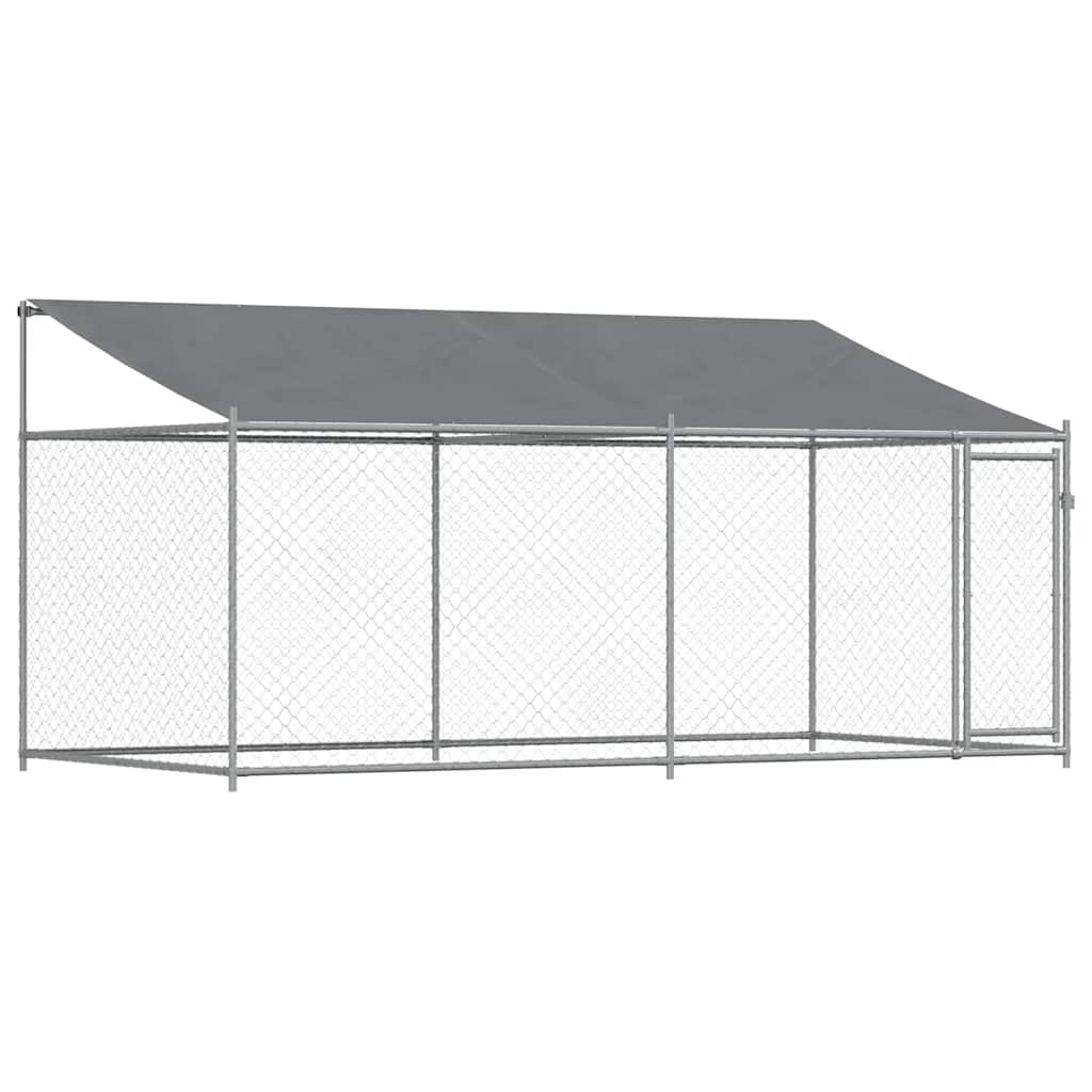 Gabbia Cani con Tetto e Porta Grigia 4x2x2 m in Acciaio Zincato | homemem39