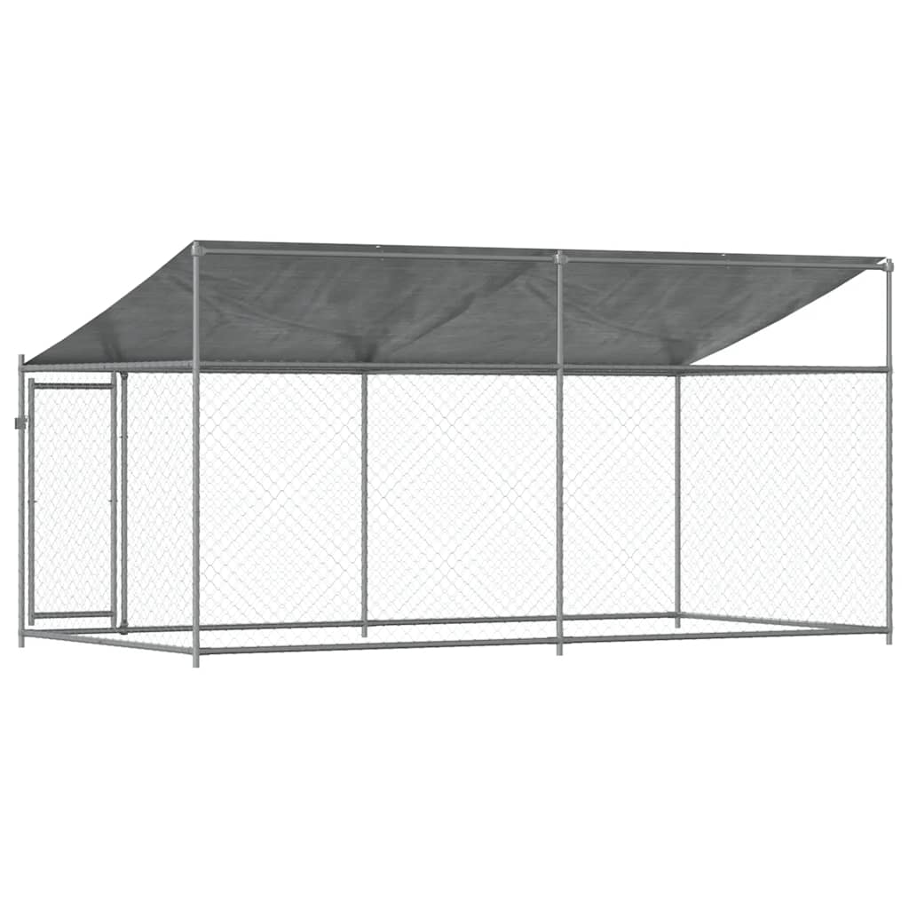 Gabbia Cani con Tetto e Porta Grigia 4x2x2 m in Acciaio Zincato | homemem39