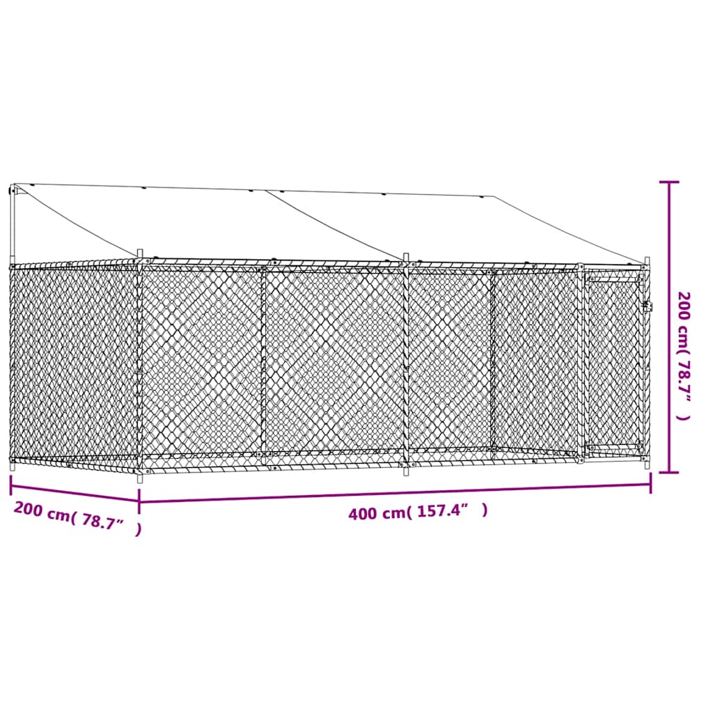 Gabbia Cani con Tetto e Porta Grigia 4x2x2 m in Acciaio Zincato | homemem39
