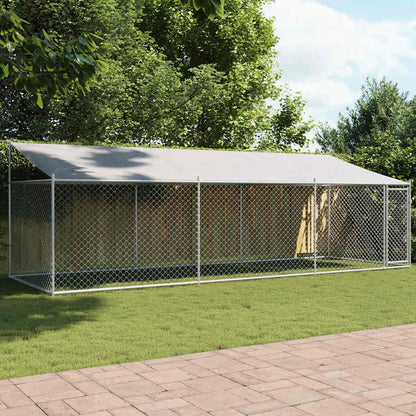 Gabbia Cani con Tetto e Porta Grigia 6x2x2 m in Acciaio Zincato | homemem39