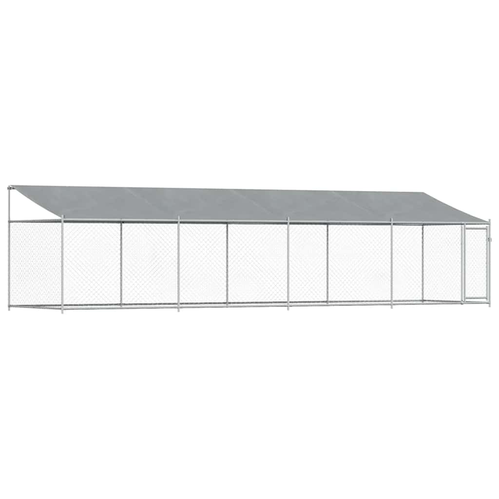 Gabbia Cani con Tetto e Porta Grigia 8x2x2 m in Acciaio Zincato | homemem39