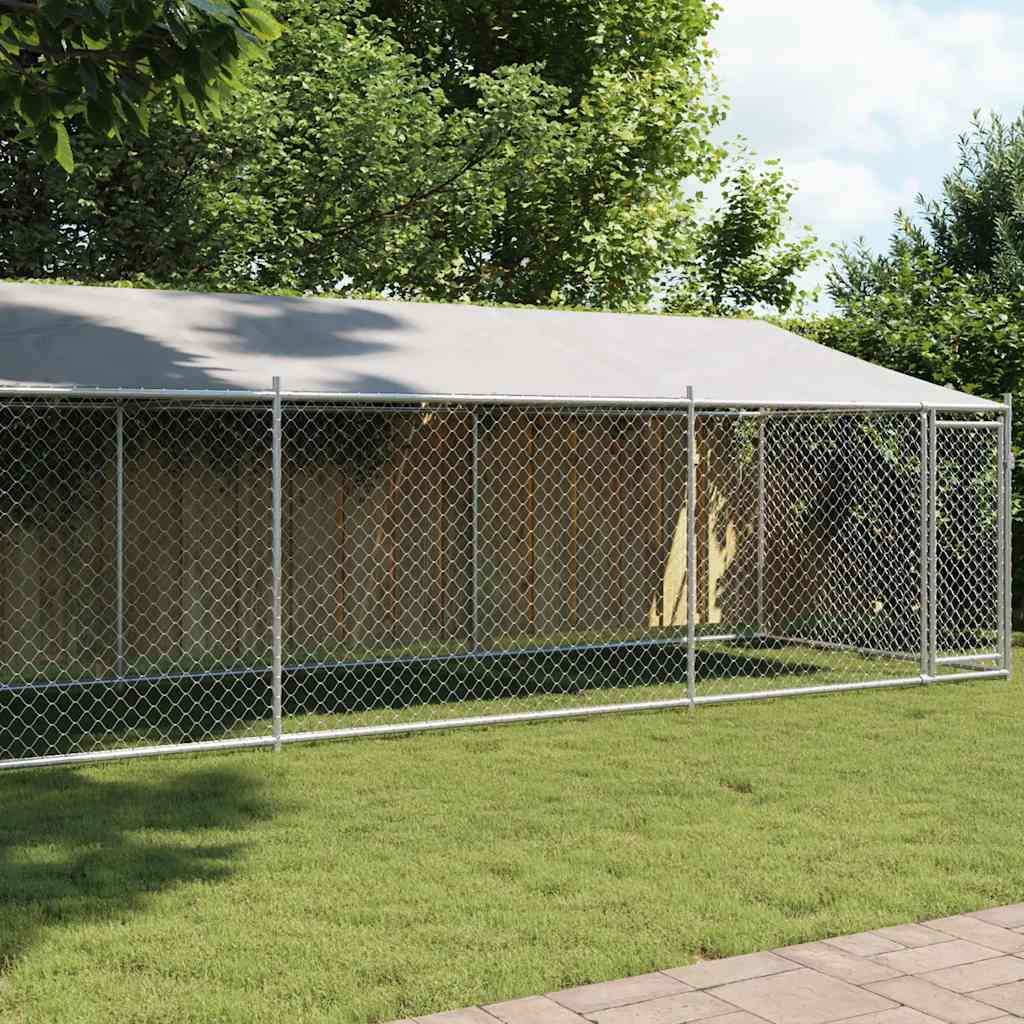 Gabbia Cani con Tetto e Porta Grigia 8x2x2 m in Acciaio Zincato | homemem39