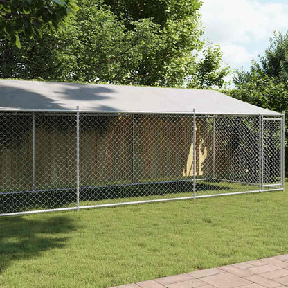 Gabbia Cani con Tetto e Porta Grigia 8x2x2 m in Acciaio Zincato | homemem39