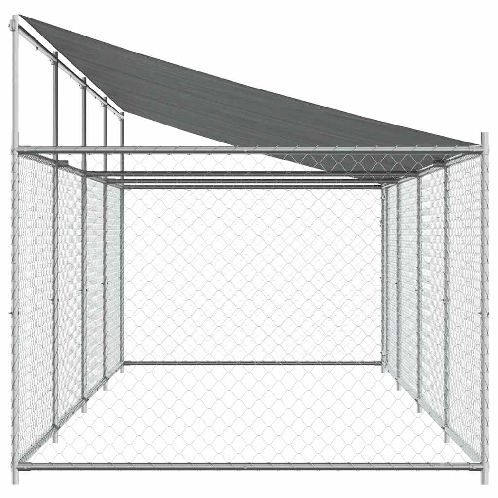 Gabbia Cani con Tetto e Porta Grigia 8x2x2 m in Acciaio Zincato | homemem39