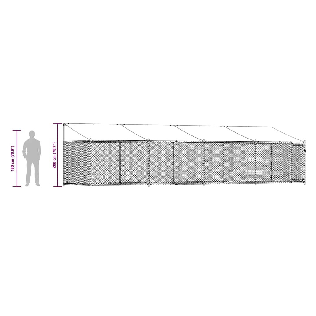 Gabbia Cani con Tetto e Porta Grigia 8x2x2 m in Acciaio Zincato | homemem39