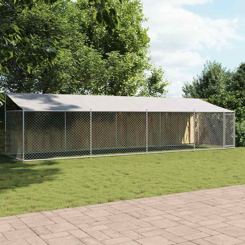 Gabbia Cani con Tetto e Porta Grigia 8x2x2 m in Acciaio Zincato | homemem39