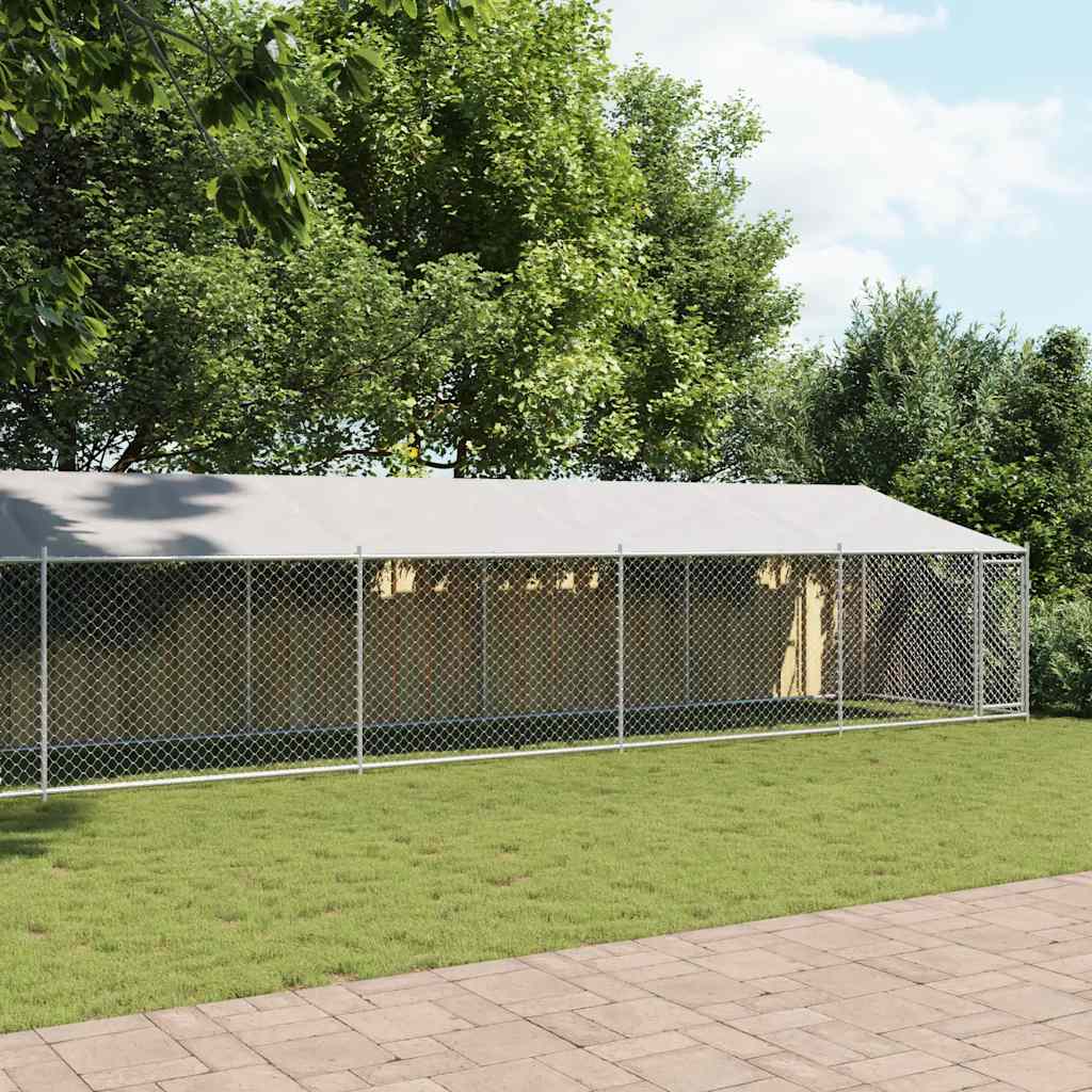 Gabbia Cani con Tetto e Porta Grigia 10x2x2 m Acciaio Zincato | homemem39