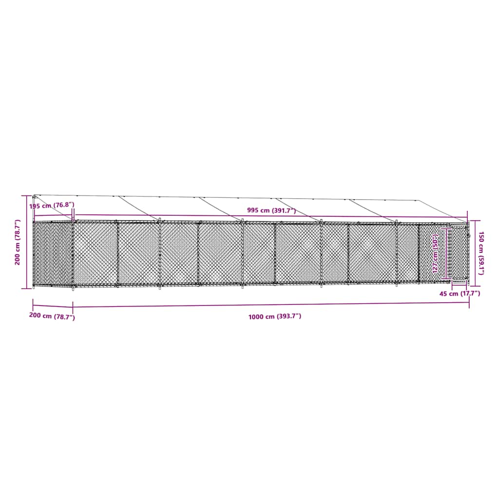 Gabbia Cani con Tetto e Porta Grigia 10x2x2 m Acciaio Zincato | homemem39
