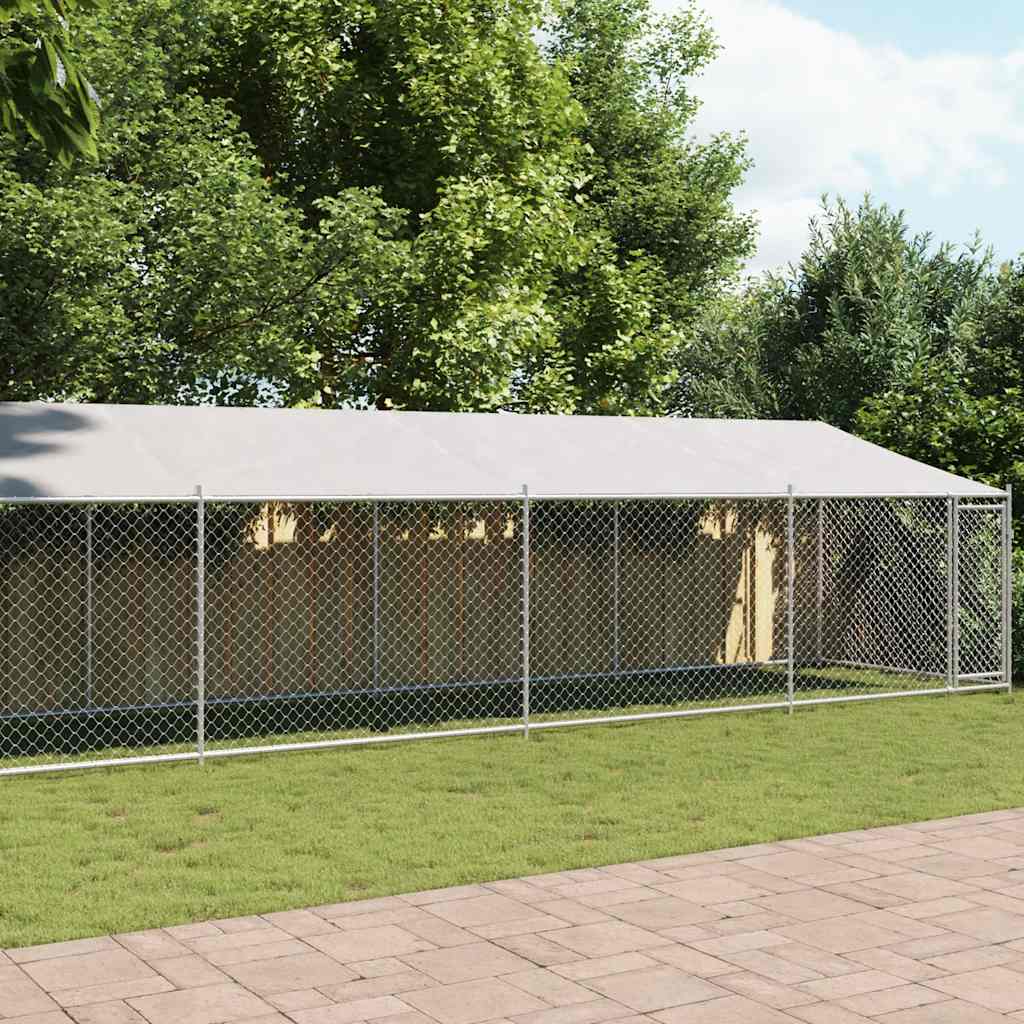 Gabbia Cani con Tetto e Porta Grigia 10x2x2 m Acciaio Zincato | homemem39