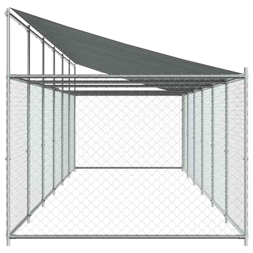 Gabbia Cani con Tetto e Porta Grigia 12x2x2 m Acciaio Zincato | homemem39