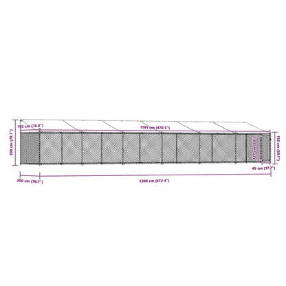Gabbia Cani con Tetto e Porta Grigia 12x2x2 m Acciaio Zincato | homemem39