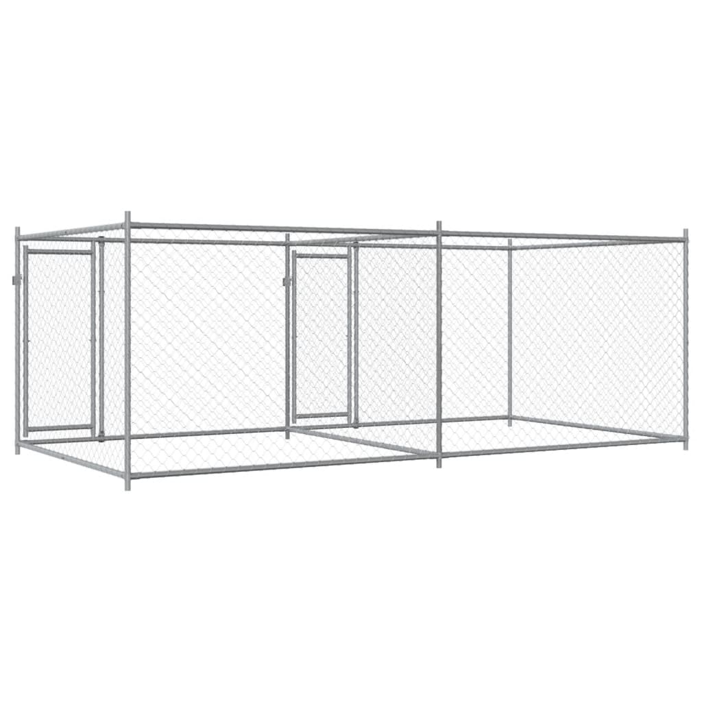 Gabbia per Cani con Porte Grigia 4x2x1,5 m in Acciaio Zincato | homemem39