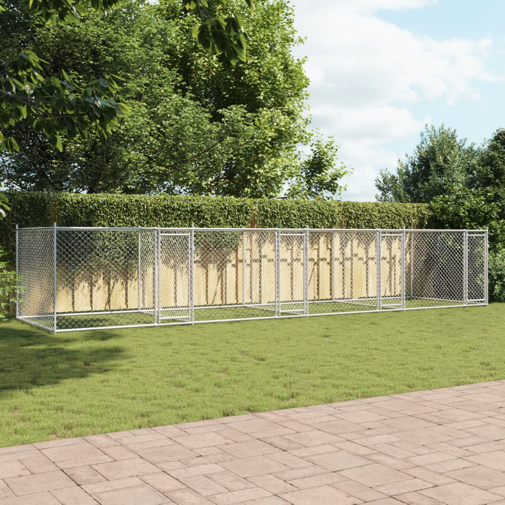 Gabbia per Cani con Porte Grigia 8x2x1,5 m in Acciaio Zincato | homemem39