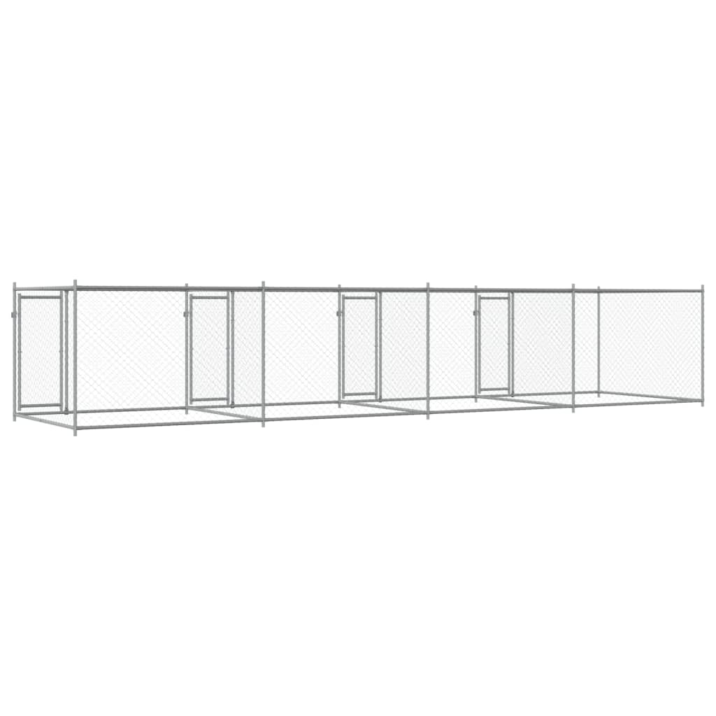 Gabbia per Cani con Porte Grigia 8x2x1,5 m in Acciaio Zincato | homemem39