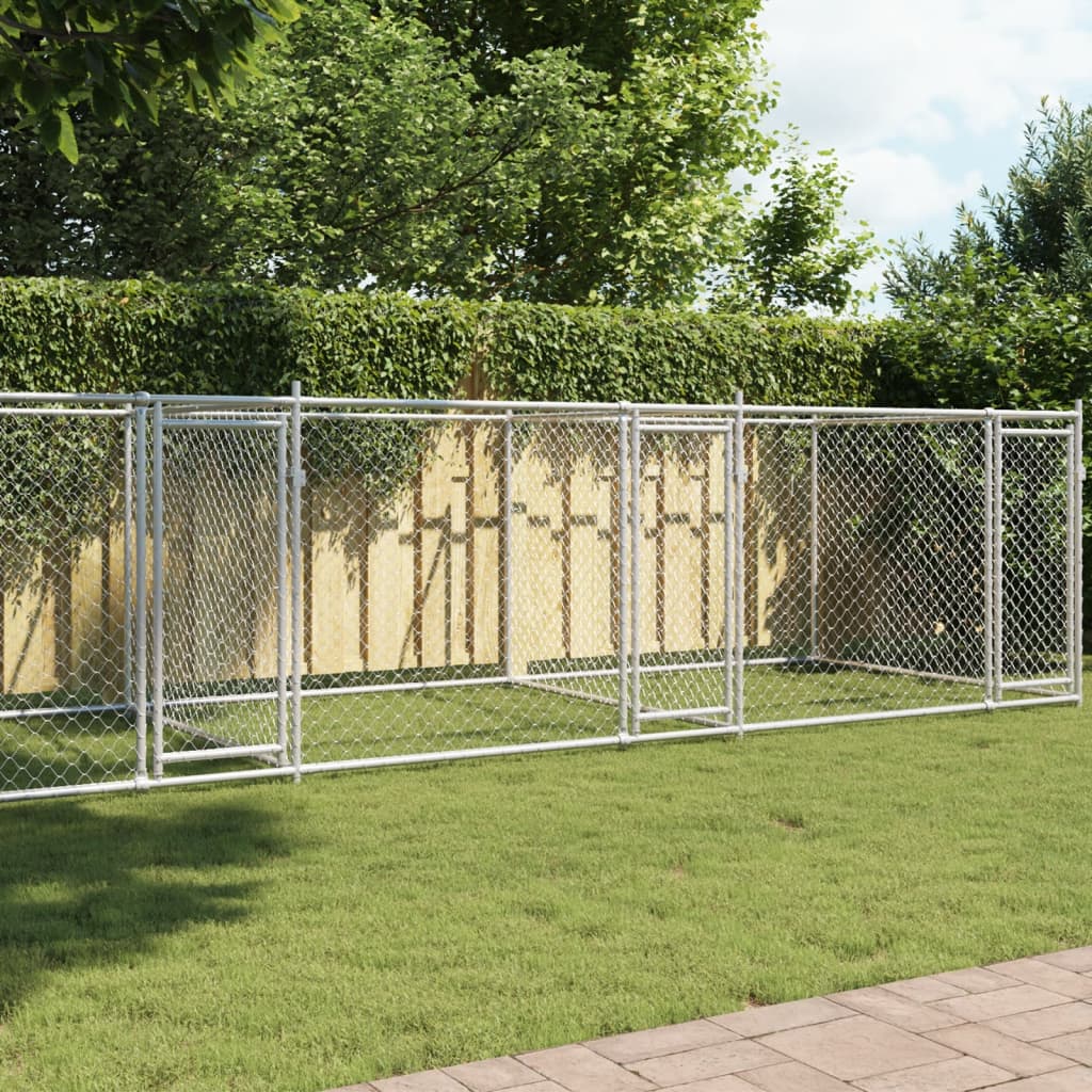 Gabbia per Cani con Porte Grigia 8x2x1,5 m in Acciaio Zincato | homemem39