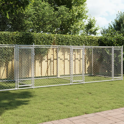 Gabbia per Cani con Porte Grigia 8x2x1,5 m in Acciaio Zincato | homemem39