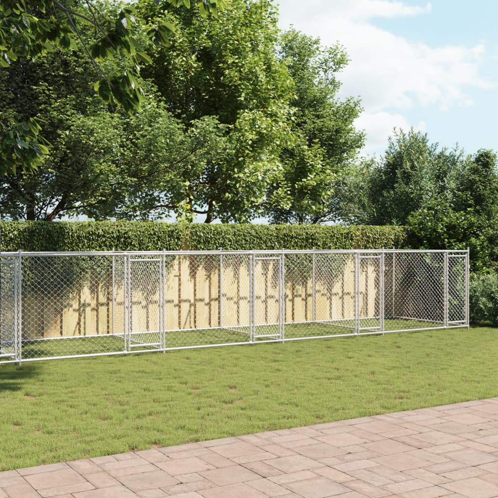 Gabbia per Cani con Porte Grigia 10x2x1,5 m in Acciaio Zincato | homemem39