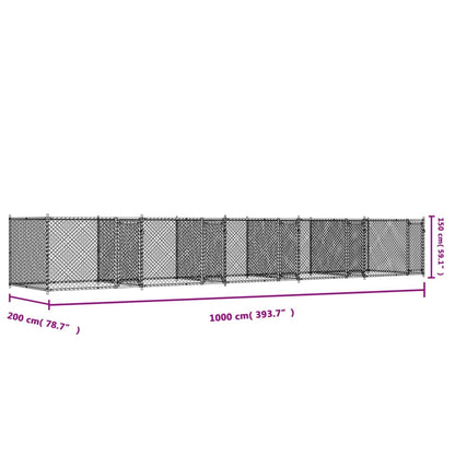 Gabbia per Cani con Porte Grigia 10x2x1,5 m in Acciaio Zincato | homemem39