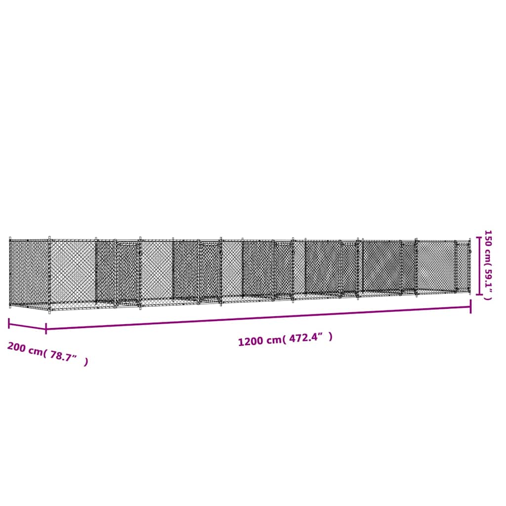 Gabbia per Cani con Porte Grigia 12x2x1,5 m in Acciaio Zincato | homemem39