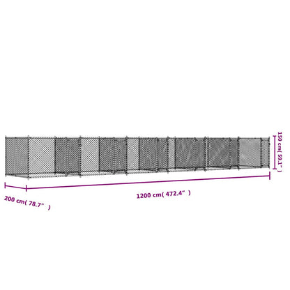 Gabbia per Cani con Porte Grigia 12x2x1,5 m in Acciaio Zincato | homemem39