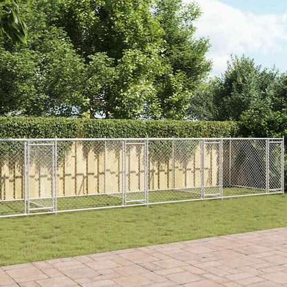 Gabbia per Cani con Porte Grigia 12x2x1,5 m in Acciaio Zincato | homemem39