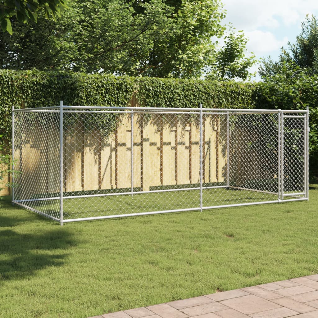 Gabbia per Cani con Porta Grigia 4x2x1,5 m in Acciaio Zincato | homemem39