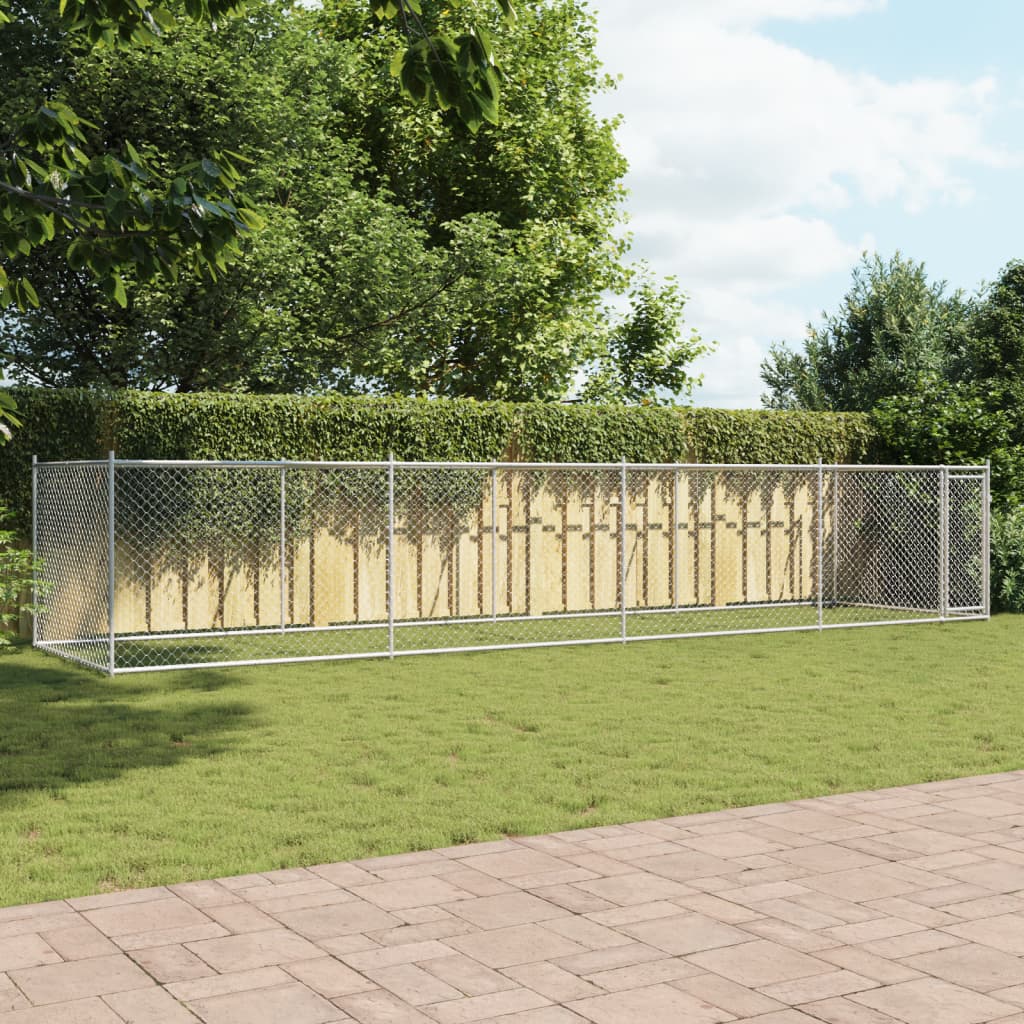 Gabbia per Cani con Porta Grigia 8x2x1,5 m in Acciaio Zincato | homemem39
