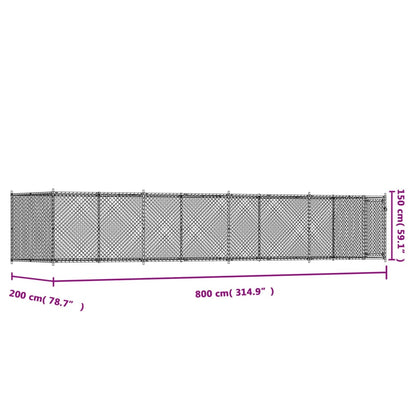 Gabbia per Cani con Porta Grigia 8x2x1,5 m in Acciaio Zincato | homemem39