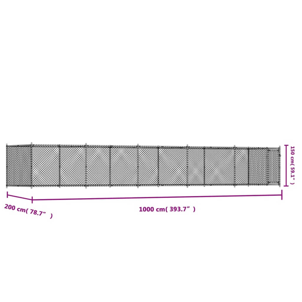 Gabbia per Cani con Porta Grigia 10x2x1,5 m in Acciaio Zincato | homemem39