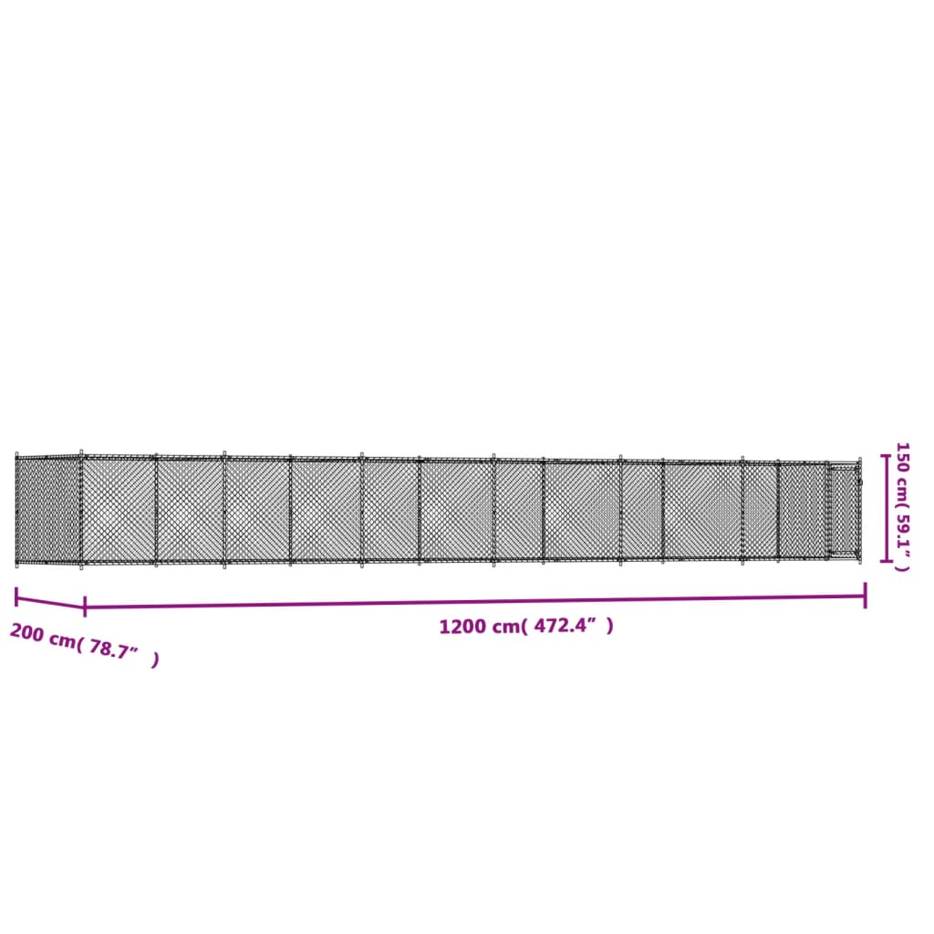 Gabbia per Cani con Porta Grigia 12x2x1,5 m in Acciaio Zincato | homemem39