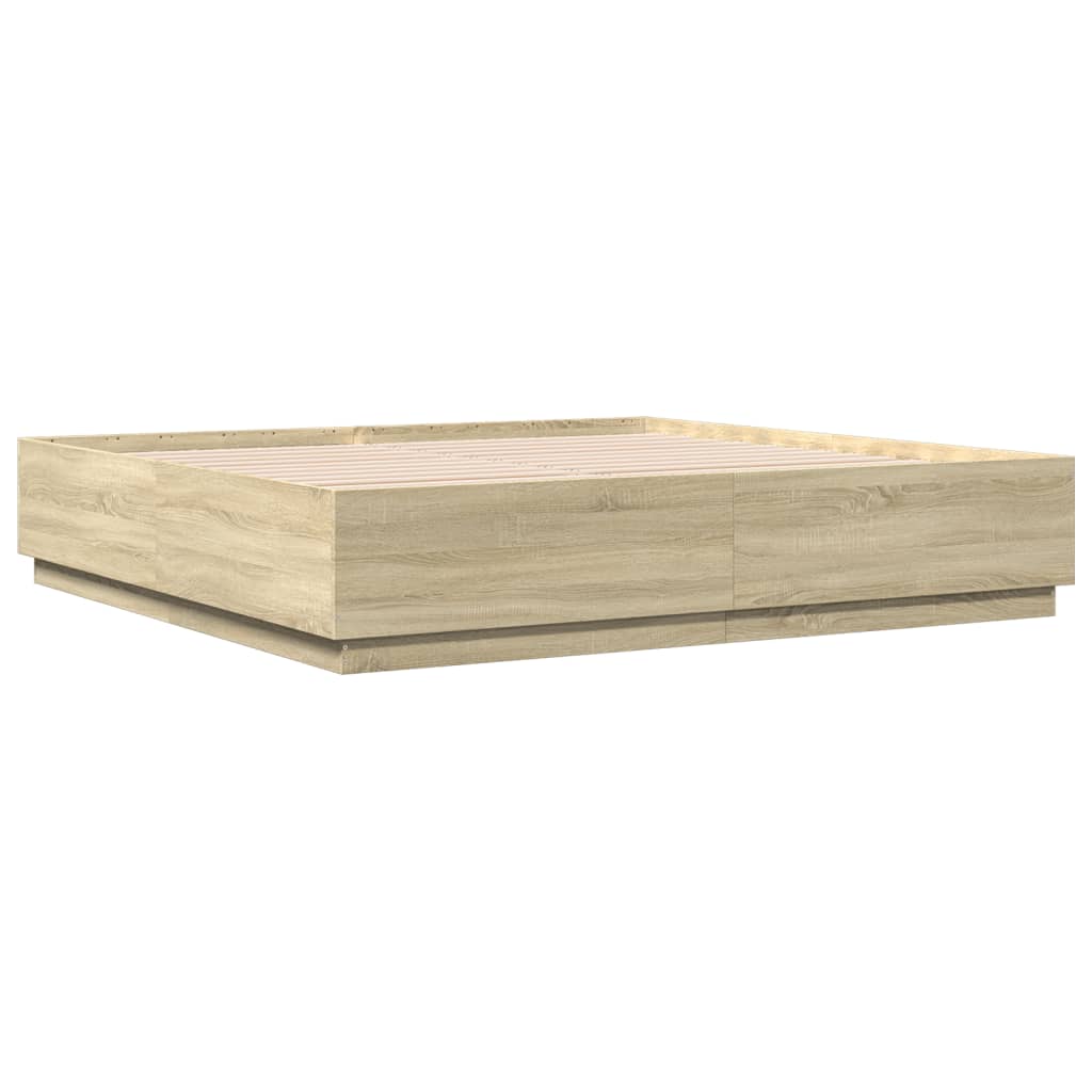 Giroletto Cassetti Luci LED Sonoma 200x200 cm Legno Multistrato
