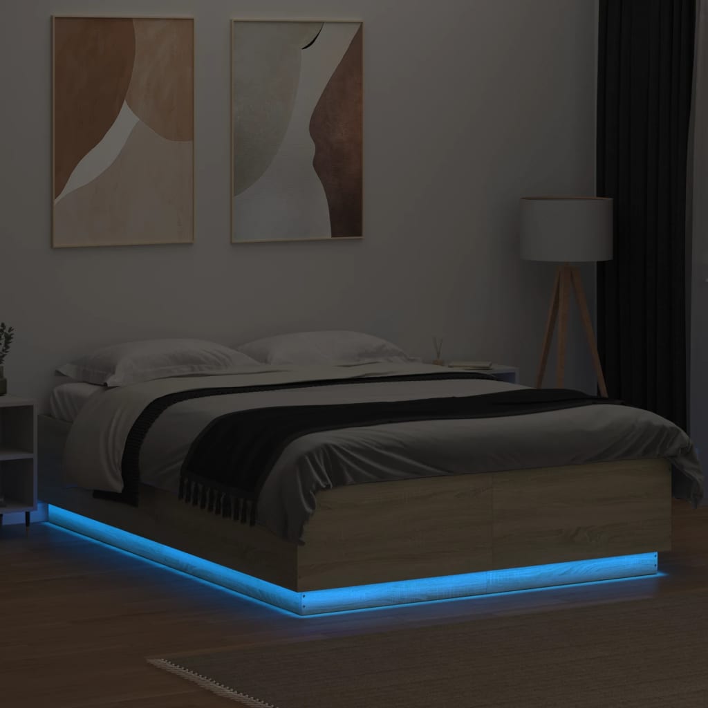 Giroletto Luci LED Rovere Sonoma 160x200 cm Legno Multistrato