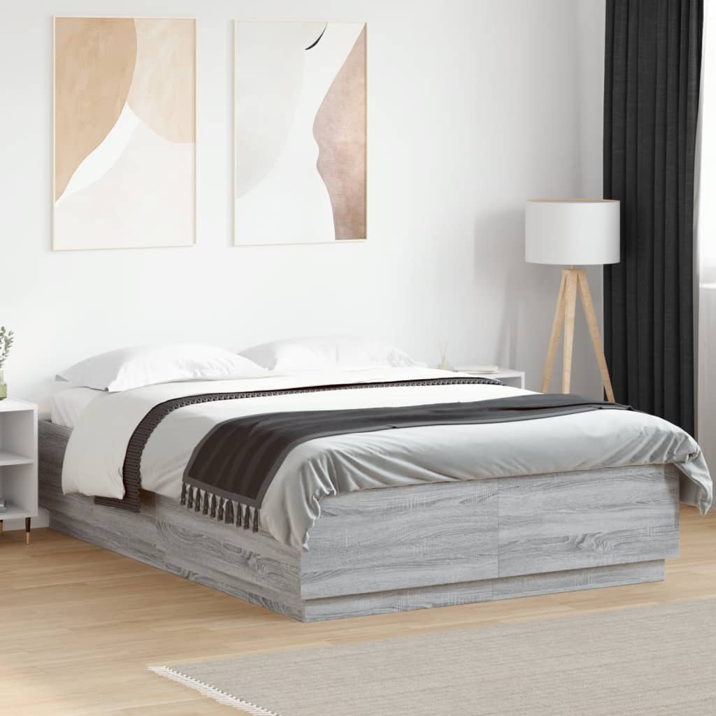 Giroletto Luci LED Grigio Sonoma 160x200 cm Legno Multistrato | homemem39