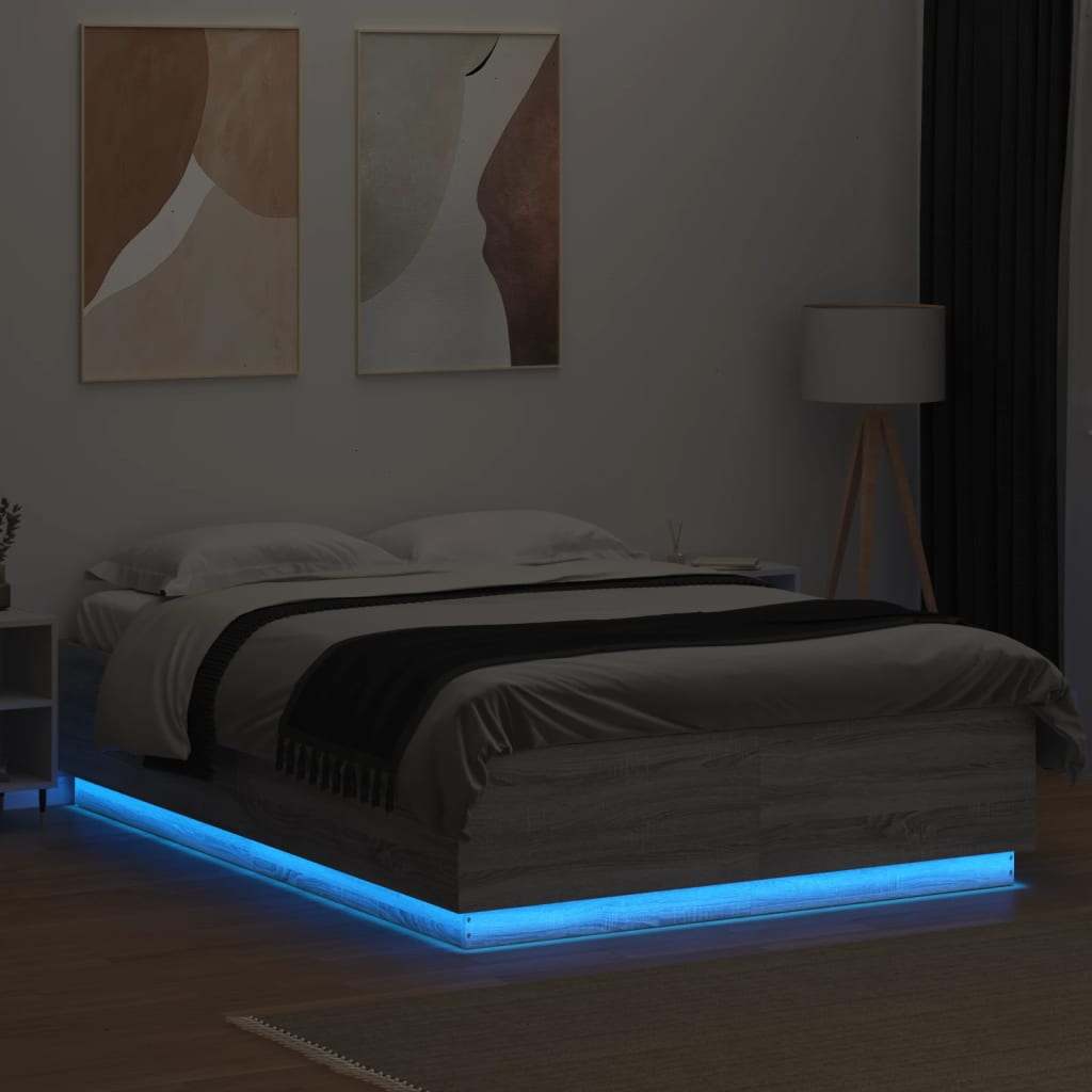 Giroletto Luci LED Grigio Sonoma 140x200 cm Legno Multistrato