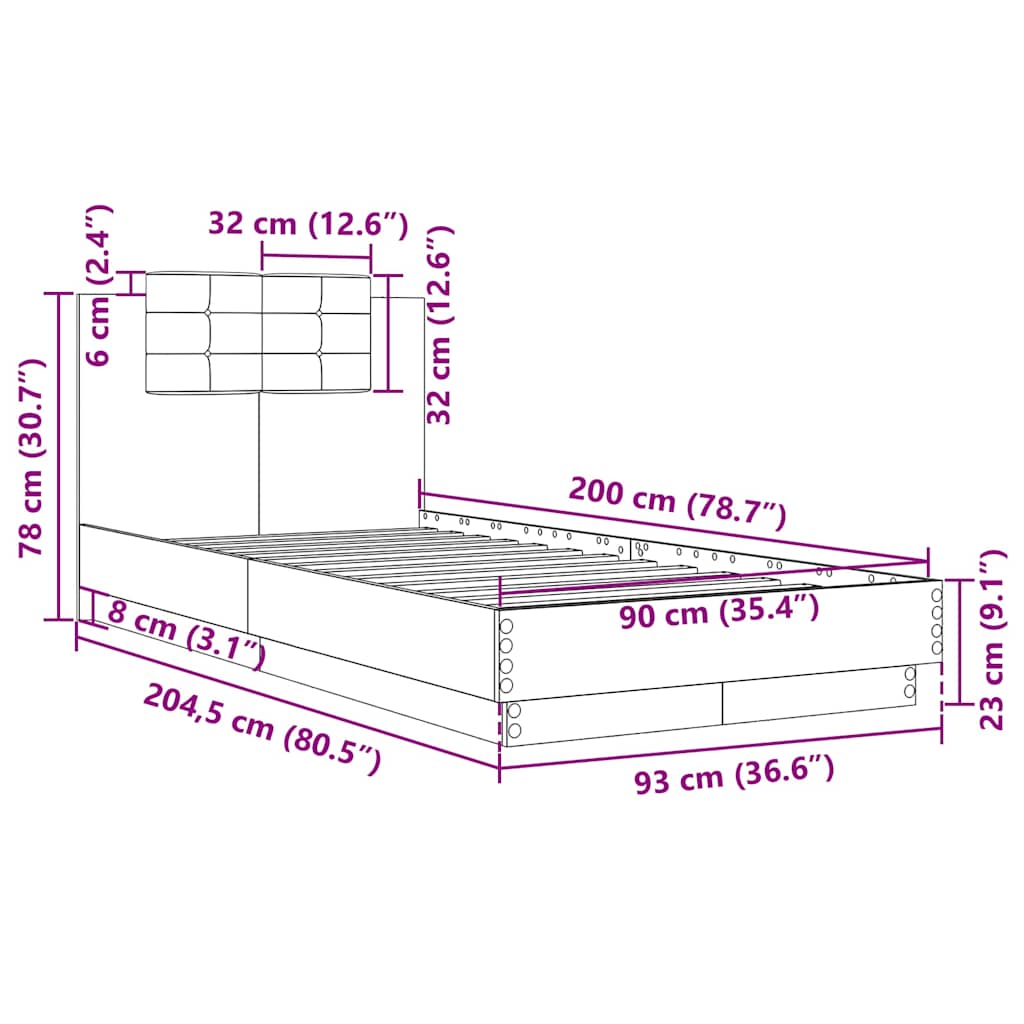 Giroletto Testiera Grigio Cemento 90x200 cm Legno Multistrato | homemem39