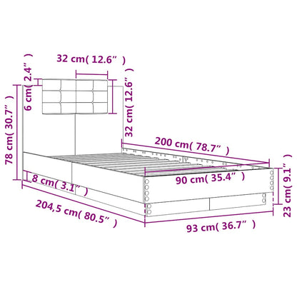 Giroletto con Testiera Rovere Fumo 90x200 cm Legno Multistrato | homemem39