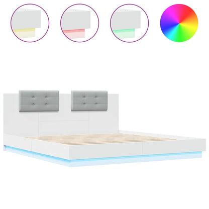 Giroletto con Testiera e LED Bianco 200x200 cm | homemem39