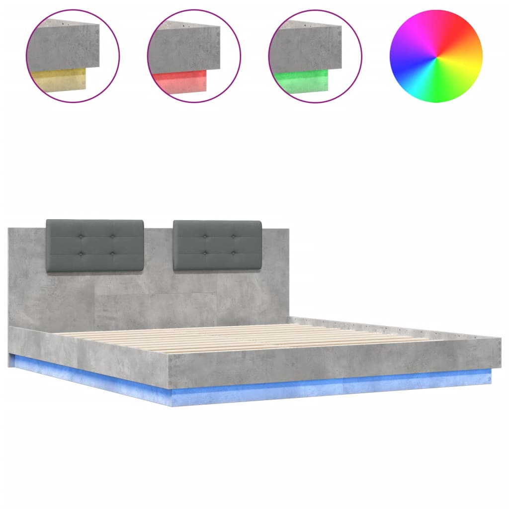 Giroletto con Testiera e LED Grigio Cemento 200x200 cm | homemem39
