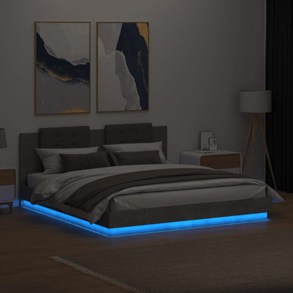 Giroletto con Testiera e LED Grigio Cemento 200x200 cm