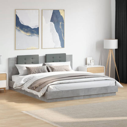 Giroletto con Testiera e LED Grigio Cemento 200x200 cm | homemem39