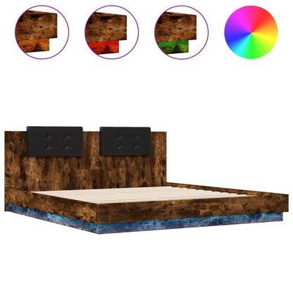 Giroletto con Testiera e LED Rovere Fumo 200x200 cm | homemem39