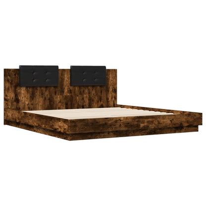 Giroletto con Testiera e LED Rovere Fumo 200x200 cm | homemem39