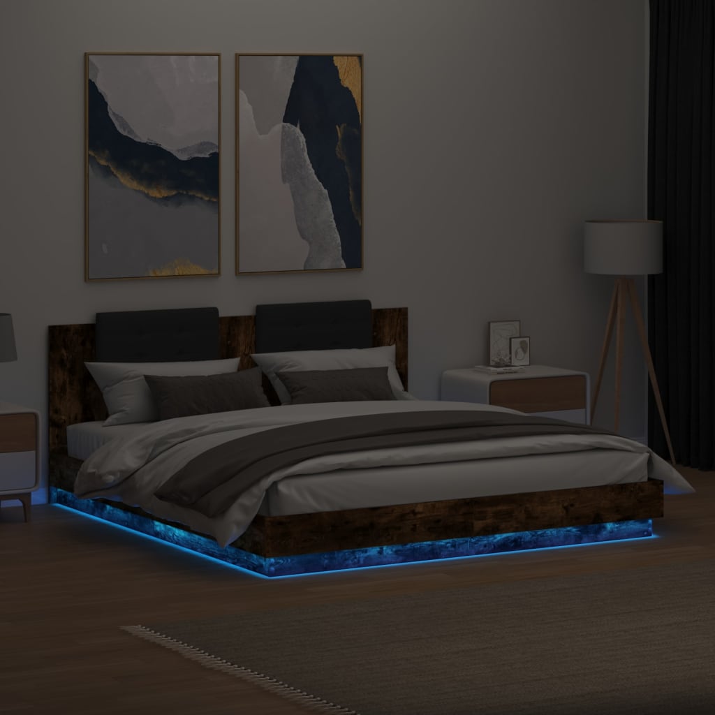 Giroletto con Testiera e LED Rovere Fumo 200x200 cm
