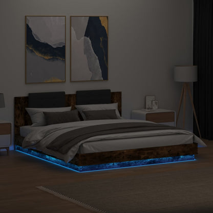 Giroletto con Testiera e LED Rovere Fumo 200x200 cm
