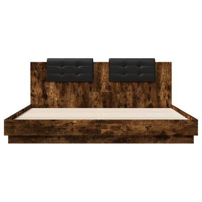 Giroletto con Testiera e LED Rovere Fumo 200x200 cm | homemem39