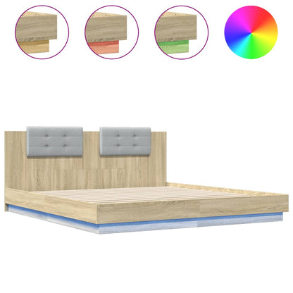 Giroletto con Testiera e LED Rovere Sonoma 180x200 cm | homemem39